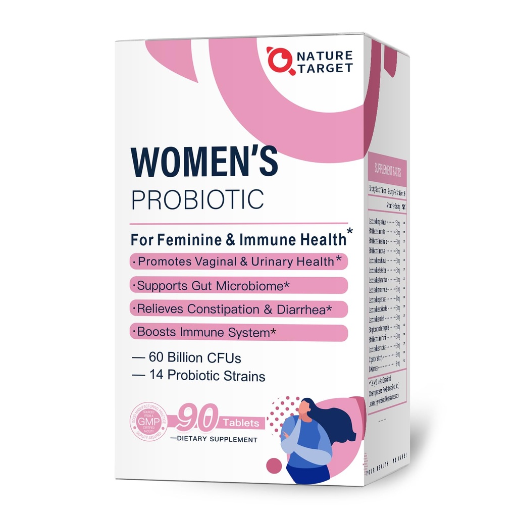 NATURE TARGET Probiotiques pour les femmes avec prébiotiques, canneberge et D-mannose, 60-Billion-UCF, probiotique pour les femmes pour la santé digestive/santé gustative/amélioration immunitaire