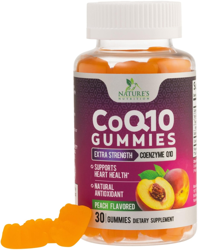 CoQ10 Gummies 100mg - 3X Strength, High Absorption, Supplément antioxydant pour la santé cardiaque et la production d'énergie, Ultra Coenzyme Q10 Vitamines, Coq 10 Suppléments, Non-OGM - 30 CoQ10 Gummies