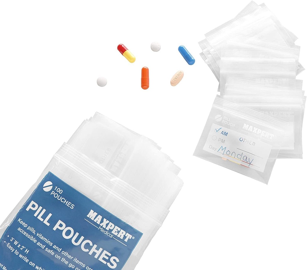 Pochettes à pilules, sacs à pilules en plastique (paquet de 200) – Pochettes à pilules de voyage – Sacs à pilules à fermeture à glissière refermable – Sacs à pochettes – 3-