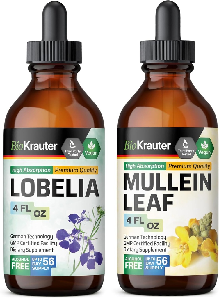 BIO KRAUTER Lobelia Tinktur 4 Fl. Oz. & Mullein Tinktur 4 Fl. Oz.