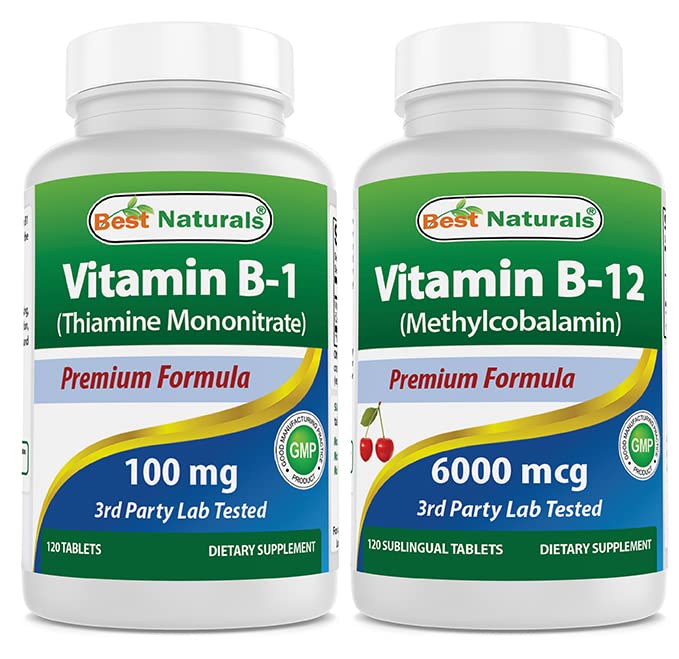 Best Naturals Vitamin B1 als Thiamine Mononitrate 100 mg & Vitamin B12 6000 mcg
