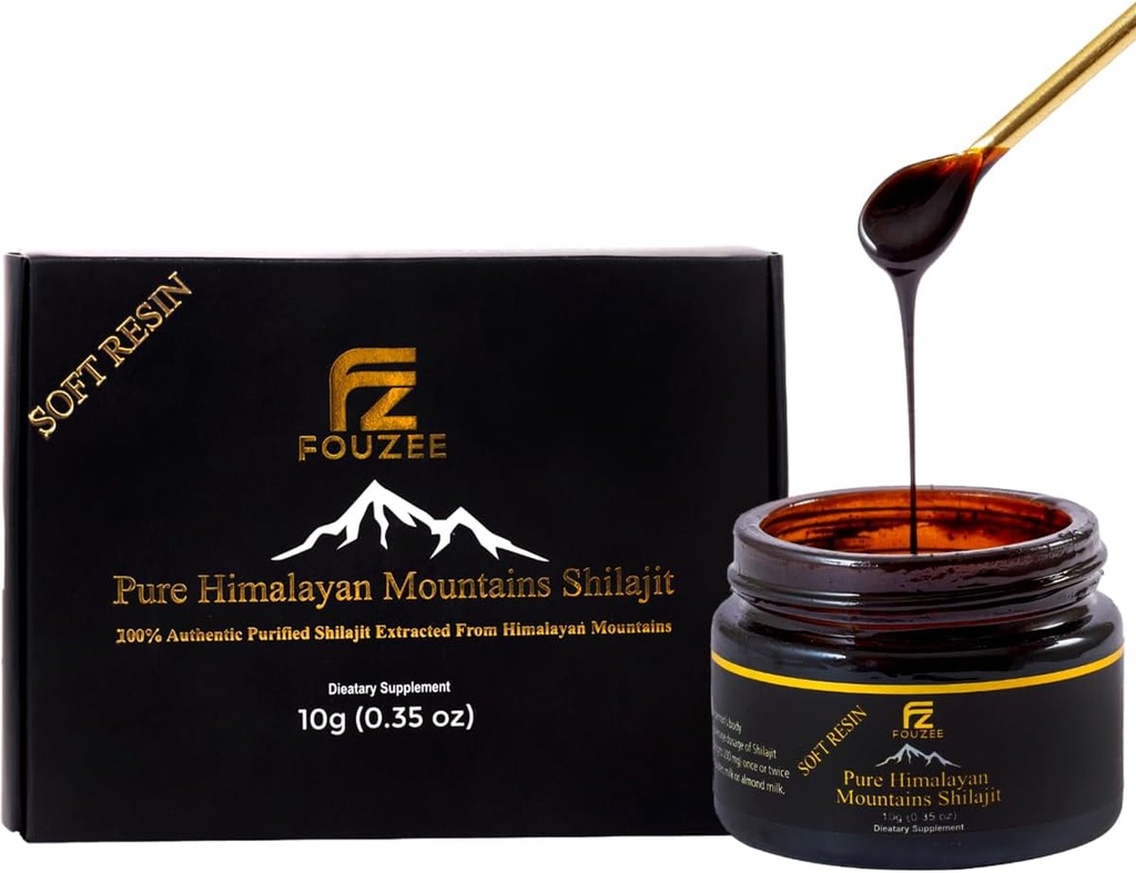 Pure Himalayan Shilajit — Trace Mineral Supplement for Women & Men — Toutes les résines de Shilajit naturelles et authentiques en bouteille de verre ambre — Acid fulvic pour l'énergie Boost & Immunity (10 Gram)