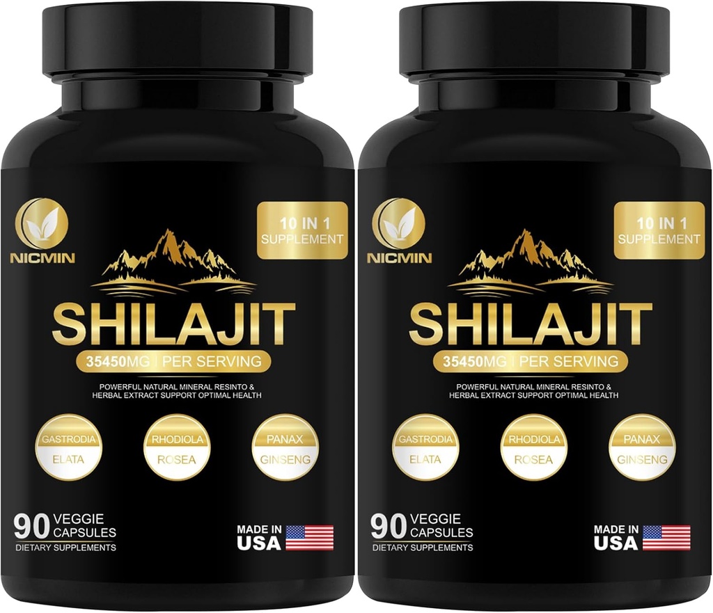 35450MG Pure Shilajit Supplement - Himalayan Organic Shilajit für Männer & Frauen Maximale Potenz Shilajit für verbesserte Energie und Immununterstützung 180 Veggie Kapseln