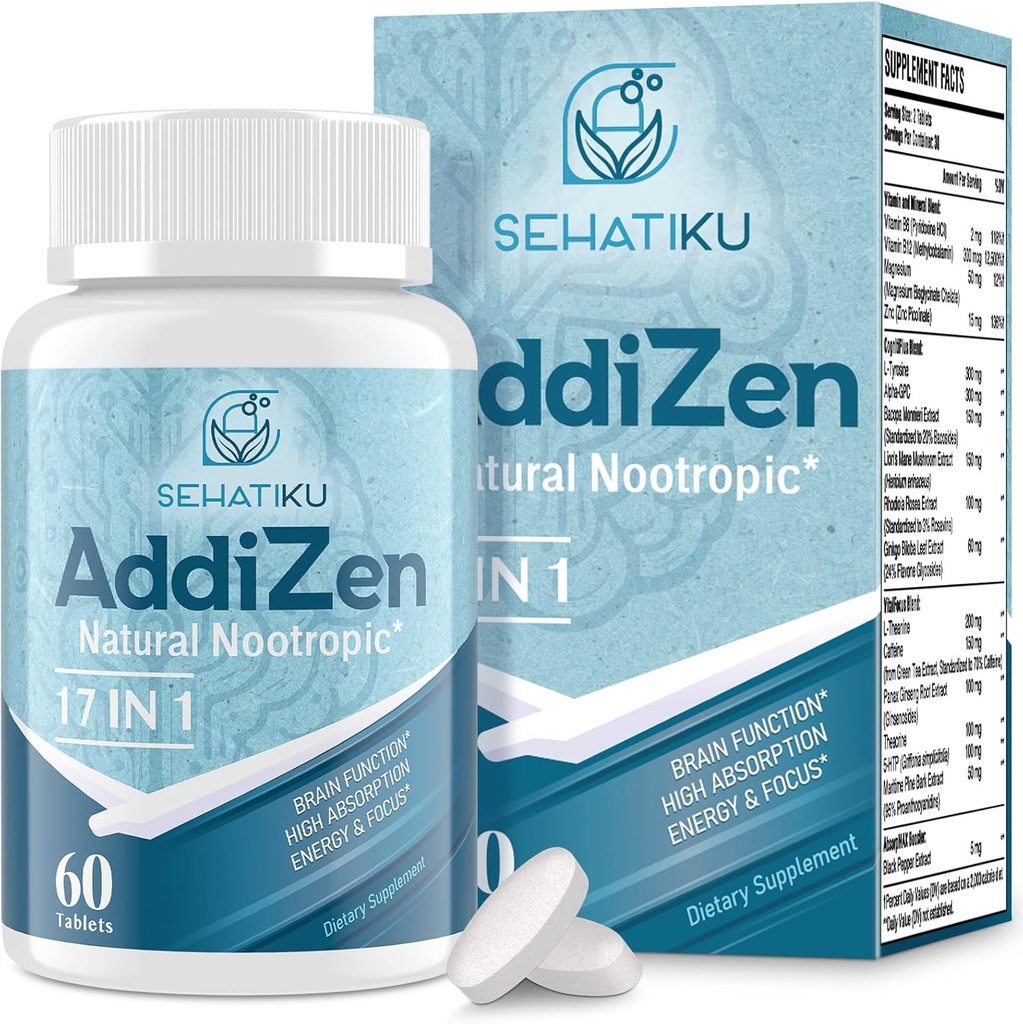 17-in-1 Brain Ergänzung für Gedächtnis und Fokus | Natürliche Nootropics Brain Ergänzung für Gehirnerkennung, Energie | Hohe Absorption | L-Theanin, Phytonutrient Mischung und Vitamine B6, B12 | 60 Tabletten