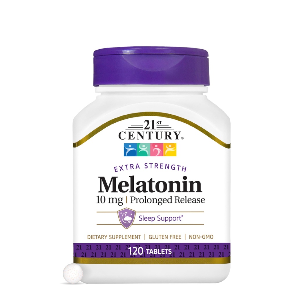 Melatonin 10mg Extra Strength Tablets aus dem 21. Jahrhundert, (120 Count), verlängerte Freilassung Schlafhilfe für Erwachsene, fördert Entspannung & Restful Sleep, Non-Habit Forming, Glutenfrei, Non-GMO