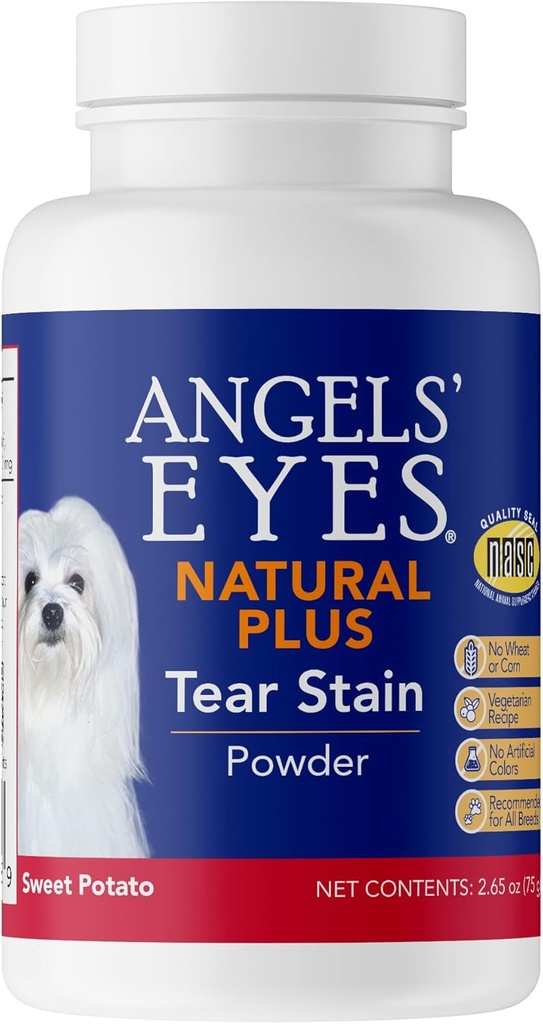 Angels’ Eyes Natural Plus Tear Stain Supplement Sweet Potato Pulver für Hunde, Verhindern Sie gefleckte Pelz, Eyebright, Olive Leaf, Marshmallow Root, No Wheat or Corn, Limited Ingredients, Vegetarisch, 75g