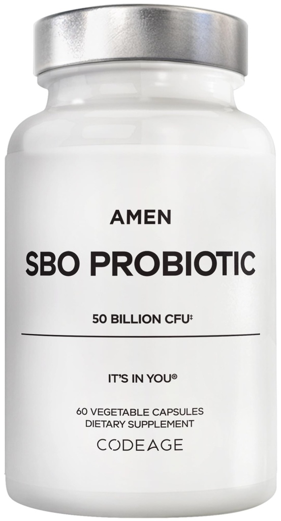 Amen Probiotics Supplement, SBO Probiotic und Organic Prebiotics, 50 Billion CFUs, Shelf Stable, No Refrigeration Required, Flora Daily Probiotic Formula for Women & Men, Vegan & Non-GMO, 60 Capsules