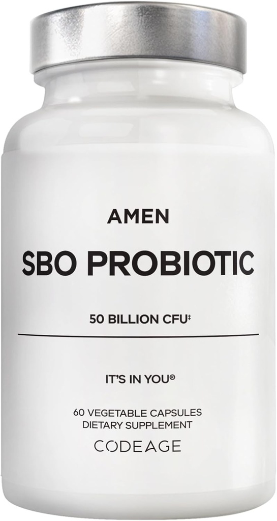 Amen Probiotics Supplement, SBO Probiotic und Organic Prebiotics, 50 Billion CFUs, Shelf Stable, No Refrigeration Required, Flora Daily Probiotic Formula for Women & Men, Vegan & Non-GMO, 60 Capsules