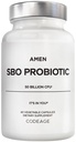 Amen Probiotics Supplement, SBO Probiotics et bio prébiotiques, 50 milliards d'UFC, plateau stable, pas de réfrigération nécessaire, Flora Daily Probiotic Formula pour les femmes et les hommes, végétalien et non-OGM, 60 capsules