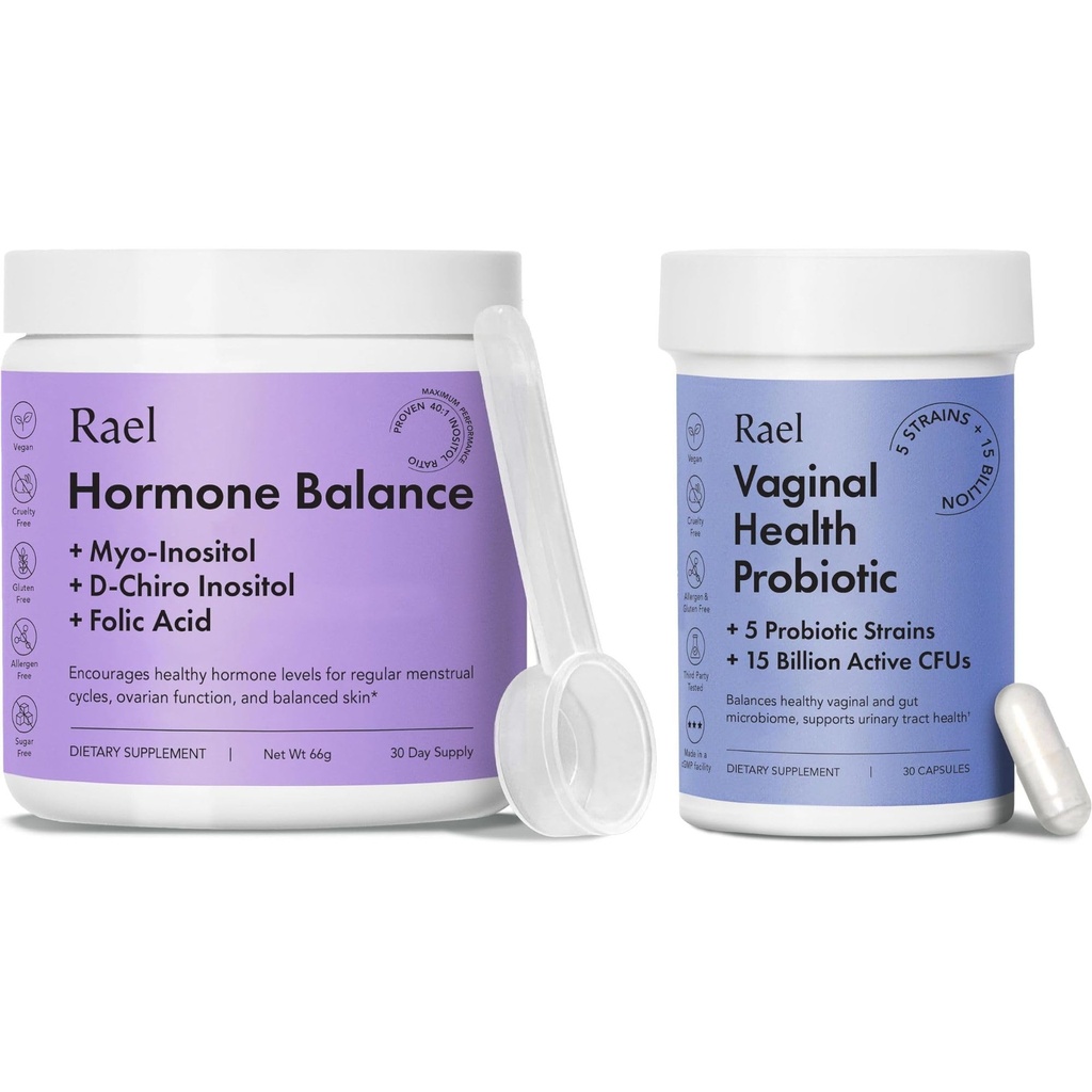 Rael Ergänzung für Frauen Bundle - Hormon Balance, Fruchtbarkeit & Ovarian Unterstützung (30 Tage Versorgung) & Probiotika, Verdauungsenzyme, Urinary Tract Health (30 Tage Versorgung)