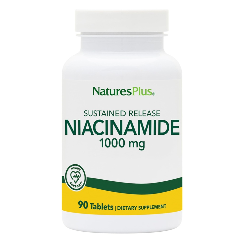 NaturesPlus Niacinamid, Sustained Release - 1000 mg, 90 Tablets - Hochfestes Vitamin B3 Supplement - Vegetarisch, Glutenfrei - 90 Servierungen