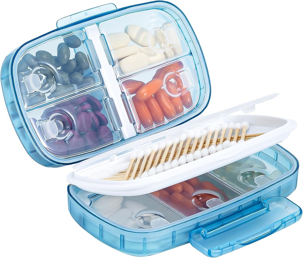 Daviky Travel Pill Organizer, Wöchentliche Pille Dispenser 1 Mal am Tag, große Pille Box, Moisture Proof 8 Compartment Pille Case, Tragbare Pille Halter für Medikamente, Nahrungsergänzungsmittel und Vitamine (blau)