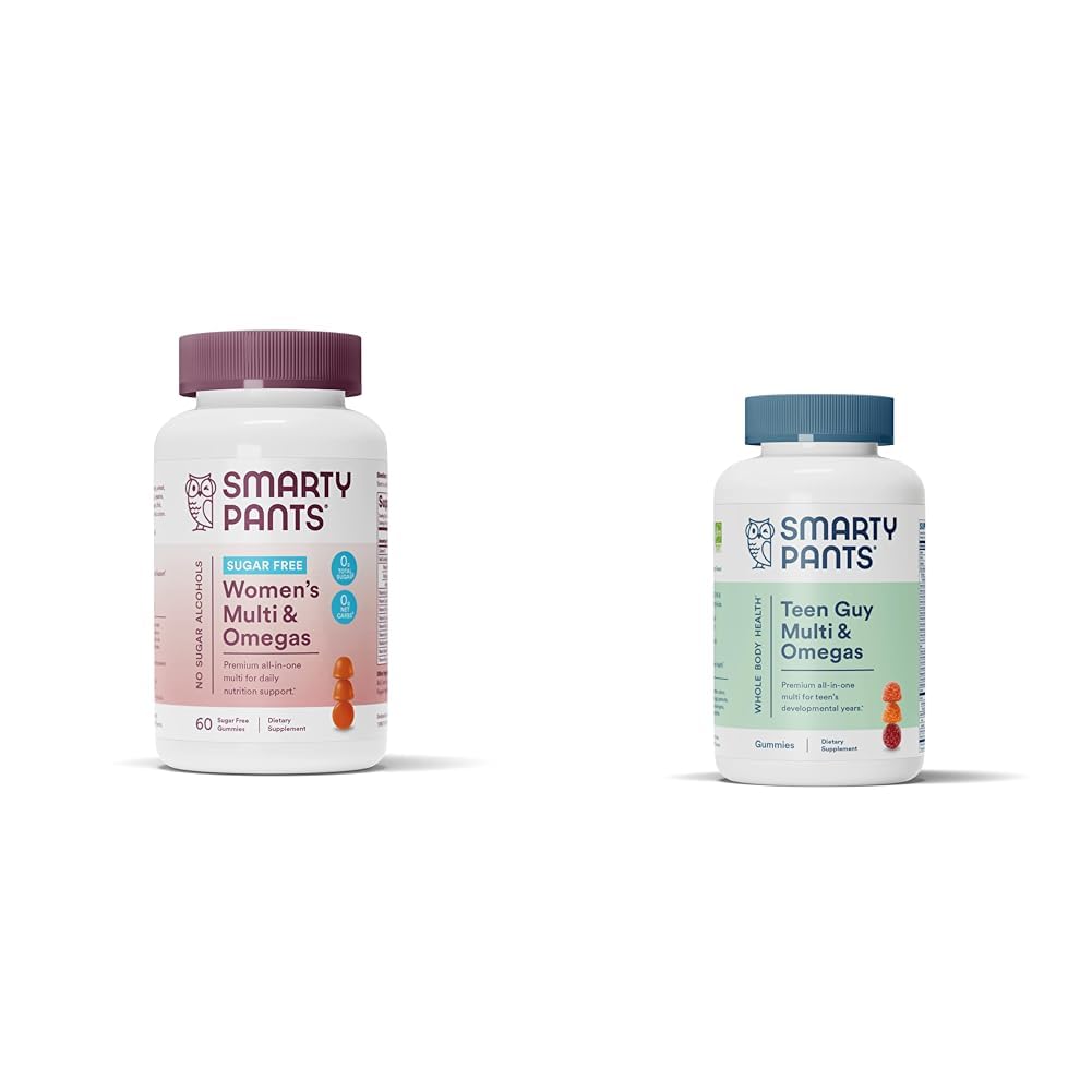 SmartyPants Women's Multivitamin Gummis, Sugar Free: Biotin, Methylfolate, Omega 3 (ALA), Vitamin D & Teen Guy Multivitamin Gummis: Omega 3 Fischöl (EPA/DHA), Vitamin D3, C, Vitamin B12, B6