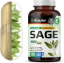 BIO KRAUTER Sage Supplement Capsules 1000 mg - 250 Vegan Caps - Supplement with Salvia Officinalis - Immune & Digestive Support - Rich in Antioxidants