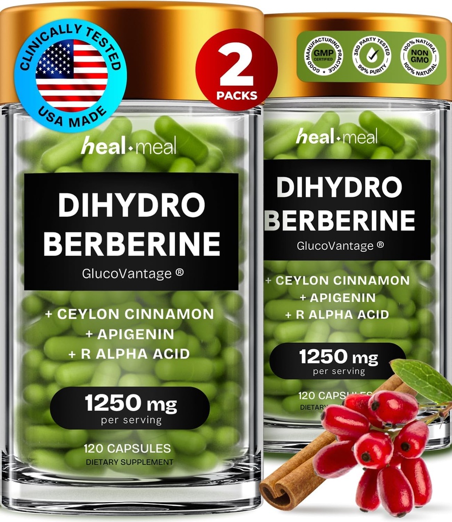 Supplément dihydroberbérine - Déshydro Berberine Organique - Super supplément berbère avec Ceylan Cinnamon & R acide lipoïque alpha et apigenine - Hydroberberine 240 capsules (2 paquets)