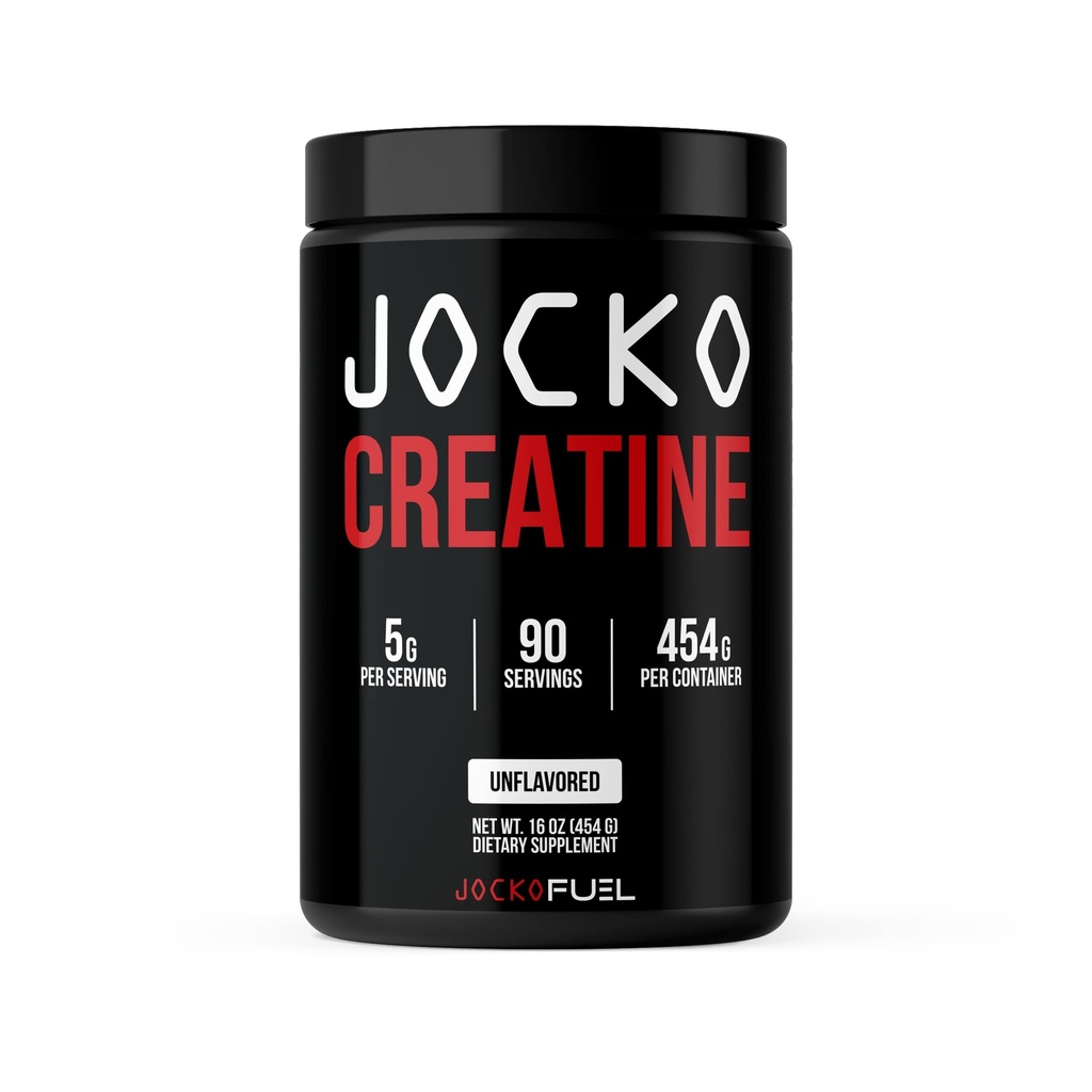 Jocko Carburant Créatine monohydratée, poudre micronisée pure pour les hommes et les femmes, soutient la croissance musculaire, la force, la récupération et la cognition, non aromatisée, 450 grammes, 90 portions