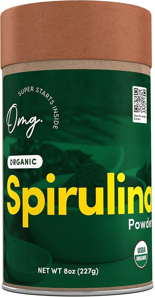 OMG! Superfoods Bio Spirulina Pulver - 100% rein, USDA Certified Organic - Gute Quelle von Eisen, Vitamin A & Vitamin B12. - 8 Unzen (1 Paket) ...