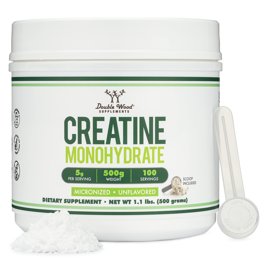 Kreatin-Monohydrat-Pulver 1.1lbs (100 Servierungen von je 5 Gramm - Third Party Tested Micronized Creatine Powder) (mit Scoop)(Creatina Monohidratada) von Double Wood