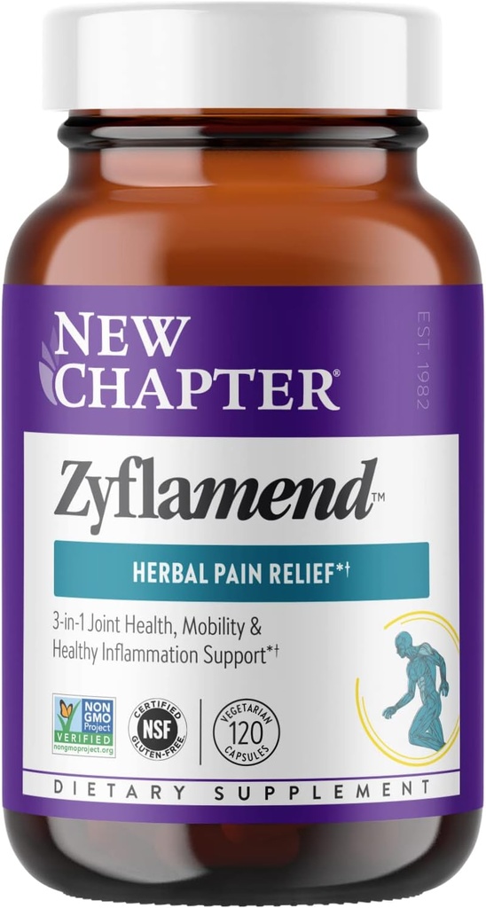 Nouveau Chapitre Multi-Herbal Pain Reliever+ Supplément articulaire, ZyflamendTM 10-en-1 Superfood Blend avec Ginger & Turmeric pour une réponse à l'inflammation saine et un soulagement de la douleur à base de plantes+, 120 Compte