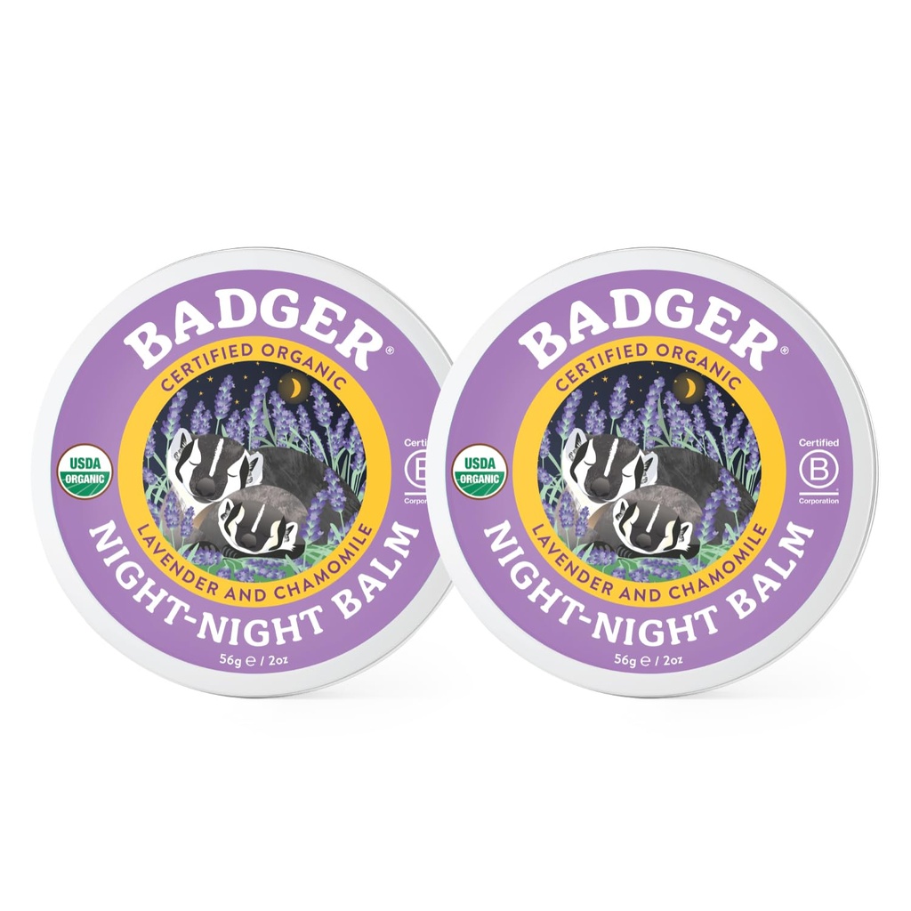 Badger - Baume de nuit, Camomille & Lavande, Bal de sommeil naturel pour les enfants, Relaxing parfumé pour les enfants, Baume de sommeil biologique pour enfants, 2 oz (2 pack)