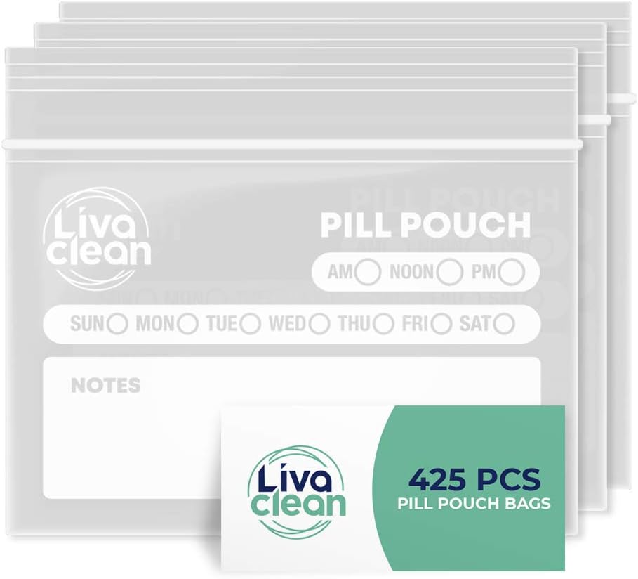 LivaClean 425 Pack Aufgerüstete Dicke Pillen Pouches für Reisen - Pillentaschen, Medizin Tasche für Reisen