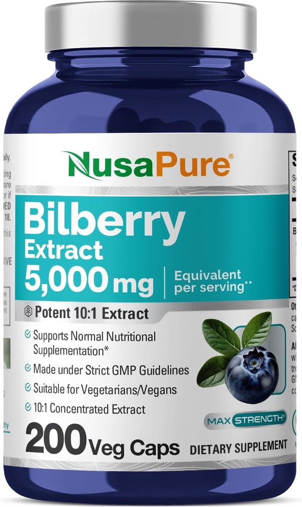 NusaPure Bilberry Extract 5.000mg 200 Vegetarische Kappen (Non-GMO, Vegan)