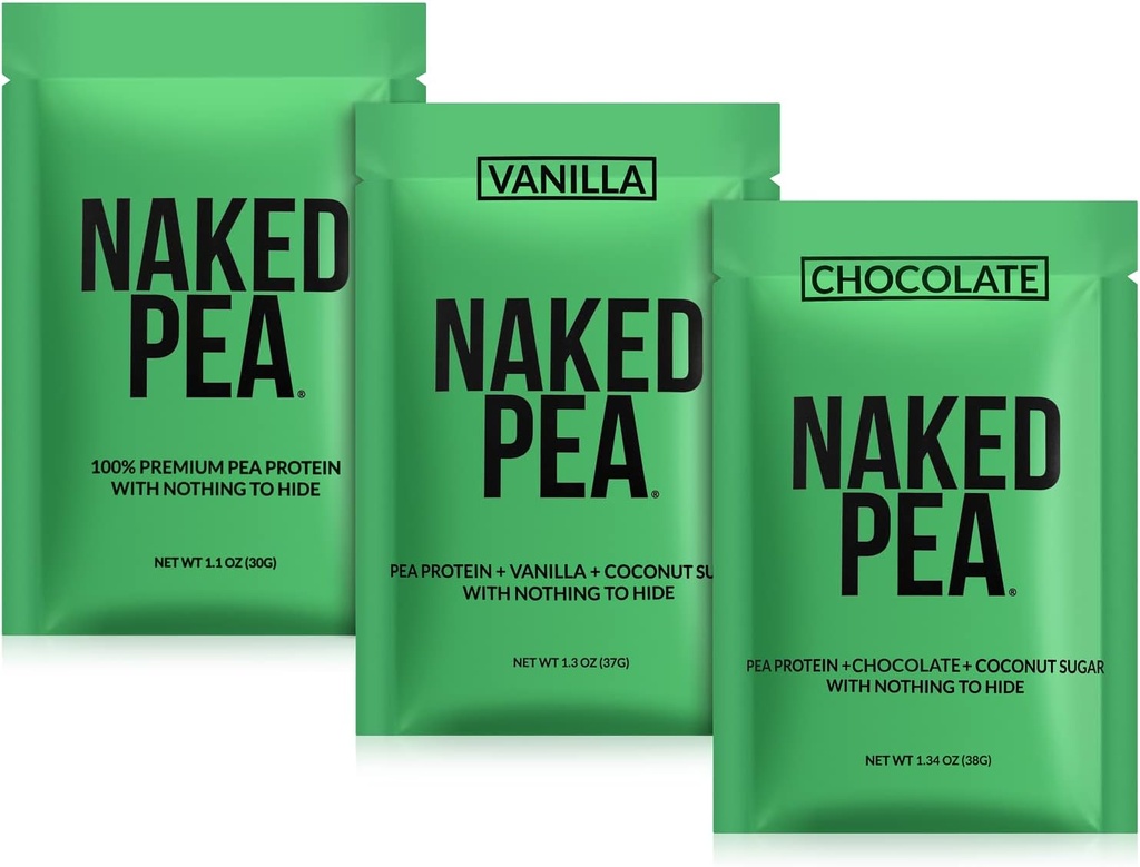 Boîte d'échantillons de légumes nus, de pois au chocolat et de pois à la vanille