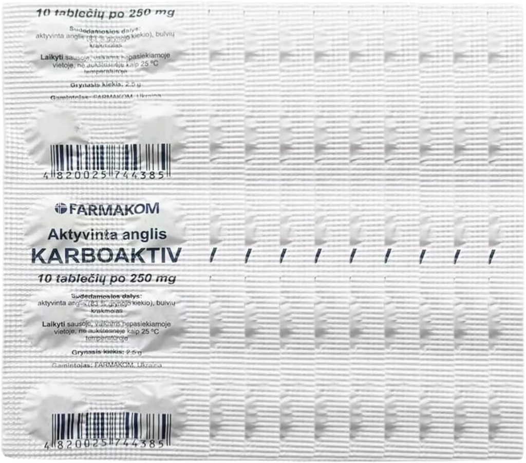 Comprimés de charbon de carbone activés Supplément alimentaire Digestion 5 Feuilles X 10 Comprimés