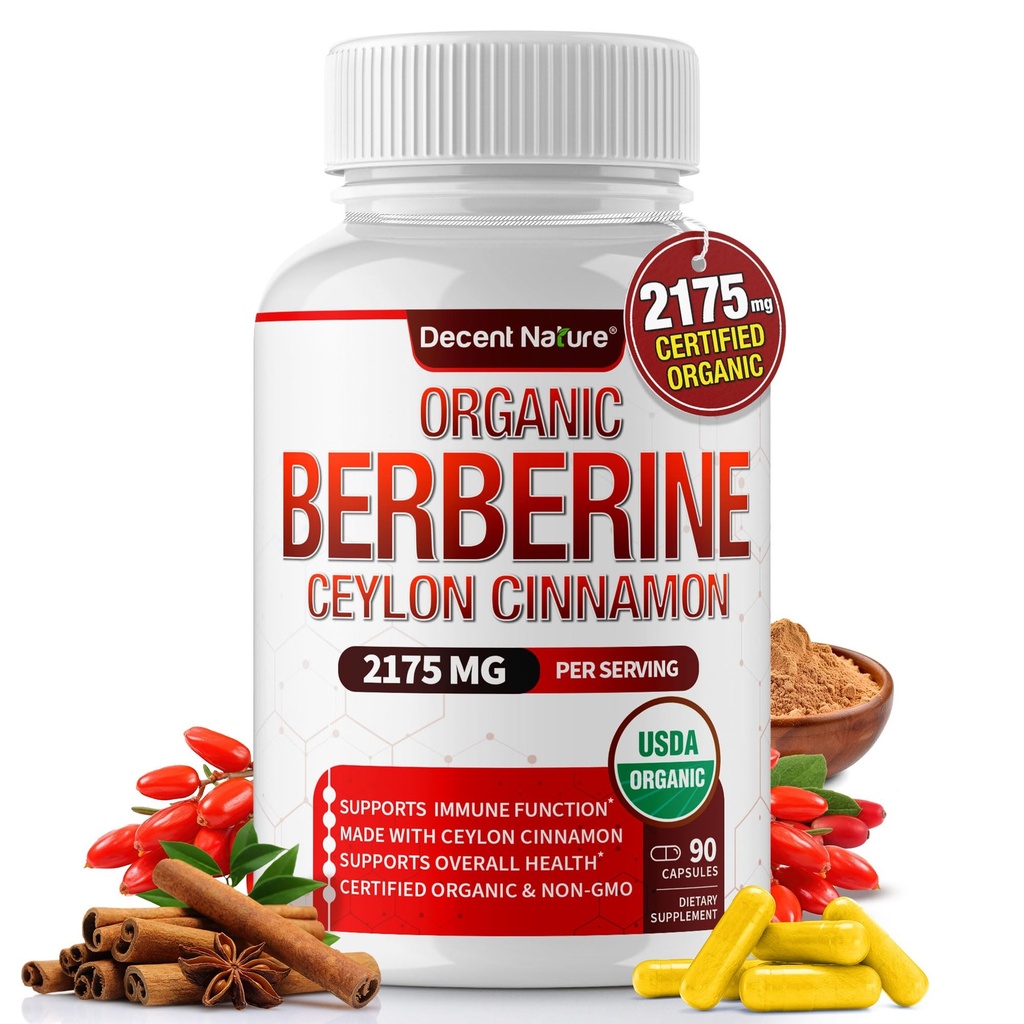 Organic Berberine mit Ceylon Cinnamon 2175mg - Premium Berberine Ergänzung hochreinen Extrakt USDA Organic, unterstützen Immunsystem, Berberine Plus Complex, Non-GMO Vegan für Herren Frauen 90 Kapseln