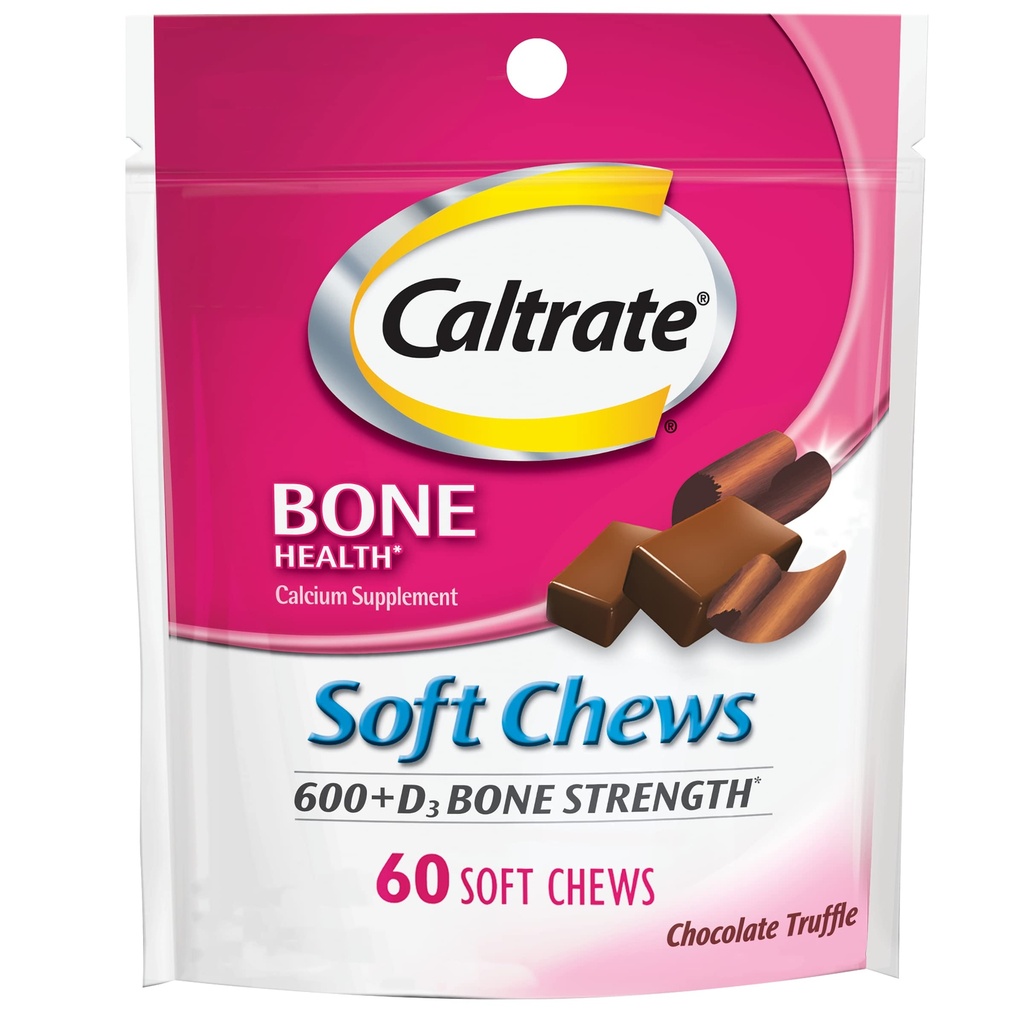 Caltrate Soft Chews 600 Plus D3 Calcium Vitamin D Supplement, Schokoladentrüffel - 60 Count