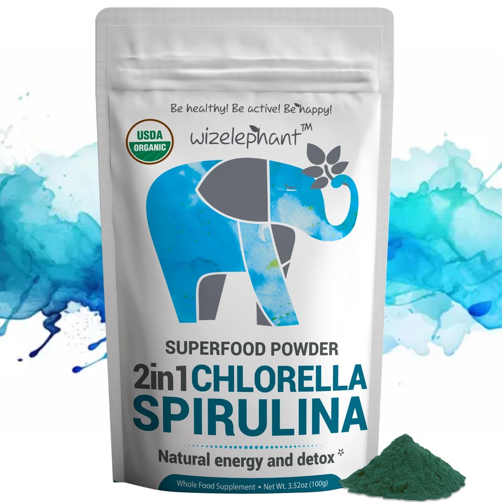 Chlorella Spirulina Powder Organic | Super Greens Powder and Smoothie Mix | Reich an Chlorophyll für Immununterstützung und Energie | Raw Vegan Protein | Spirulina Chlorella Pulver | 50 Servierungen