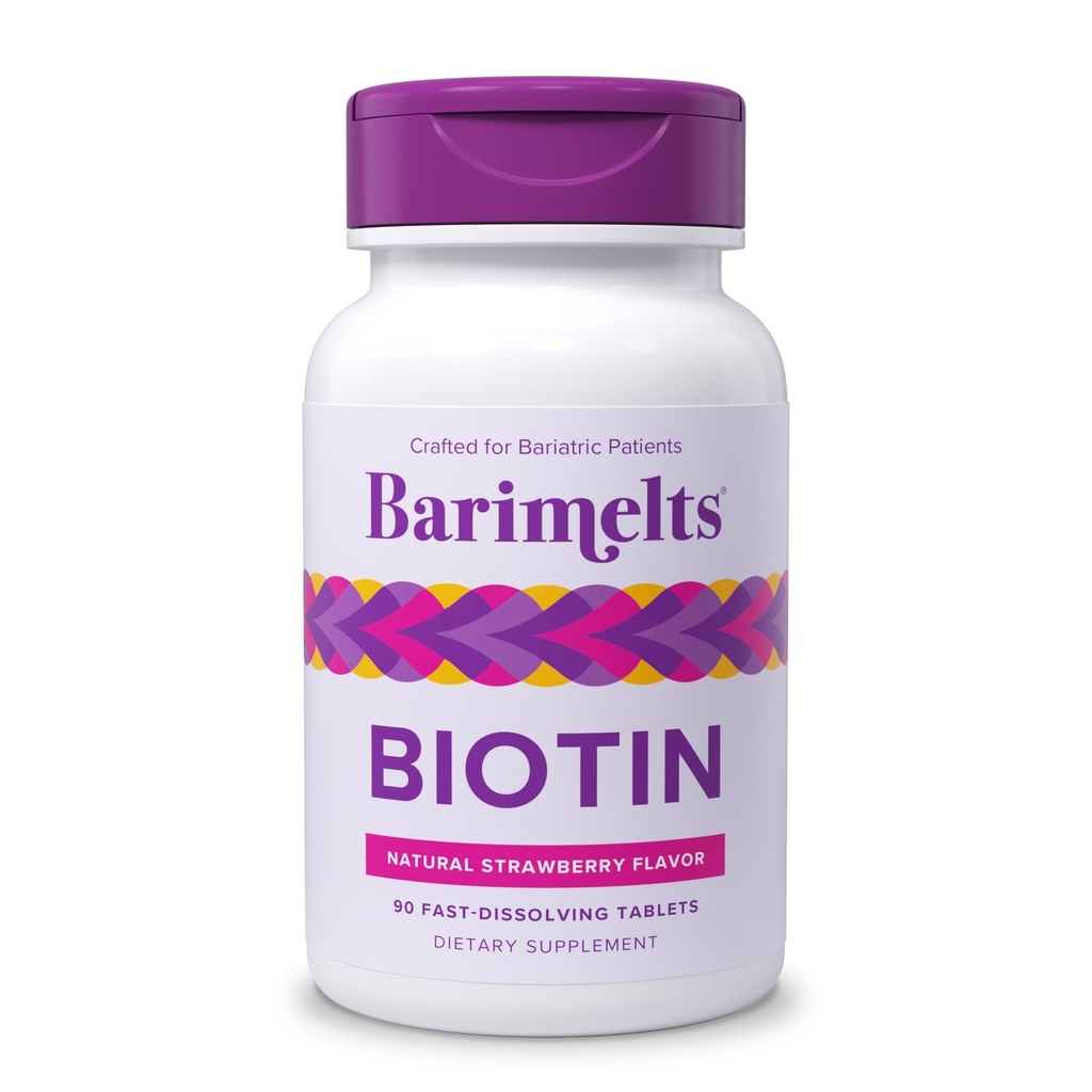 BariMelts Biotin 5000mcg, 90 Fast-Dissolving Tablets (3-Monats-Versorgung), Zuckerfreie Bariatric Vitamine für Frauen, natürliche Erdbeer-Flamour