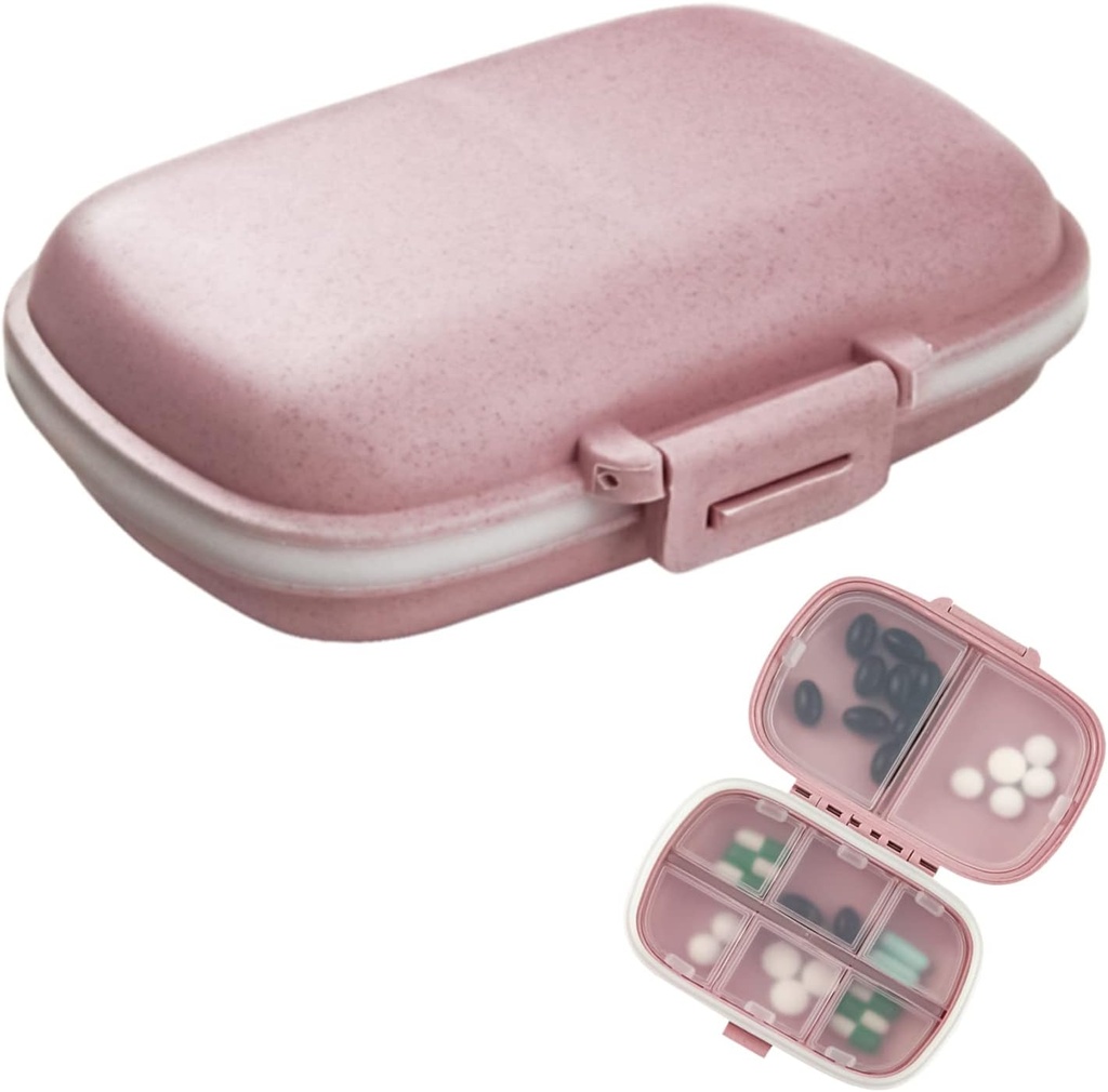 1Pack Reise-Pille Organizer, 8 Komponenten Tragbare Pille Case, kleine Pille Box für Taschentasche Tragbare Medizin Vitamin Container Pink