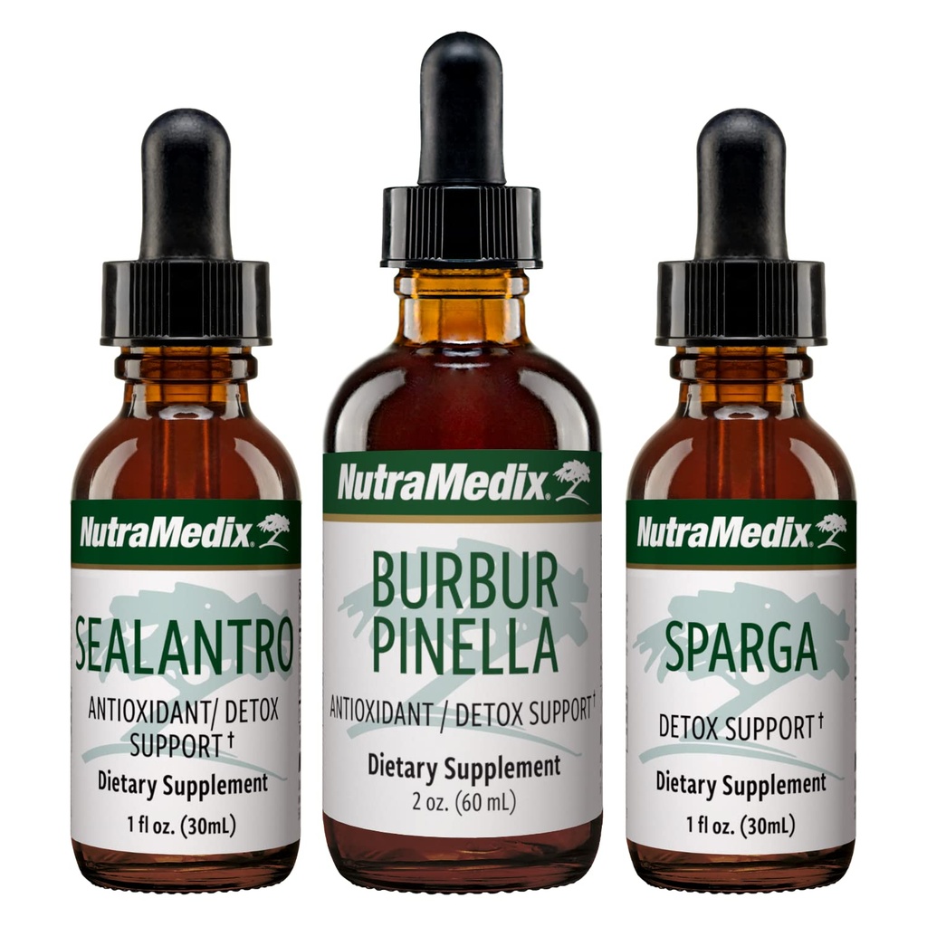 NutraMedix Detox Support Bundle - Sealantro (Chlorella, Cilantro Leaf & Pacific Cold-Water Red Seaweed), Sparga (Astragalus) & Burbur Pinella Extrakte für Reinigung & Detox Support - 3-teiliges Set