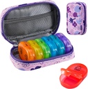 Serfeymi Weekly Travel Pill Organizer 2 fois par jour AM PM Upgraded Rainbow Pill Box 7 Day with Portable Zipper Pill Case en cuir PU, organisateur de médicaments pour les pilules, les vitamines, les huiles de poisson - Purple 02
