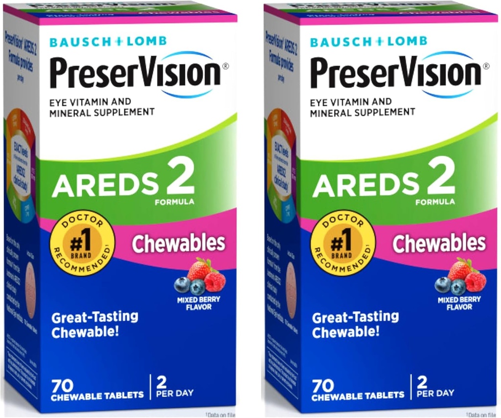PreserVision AREDS 2 Supplément Vitamine et Minéraux pour les yeux, Mélangés à l'arôme de baies, 70 Compte (paquet de 2)