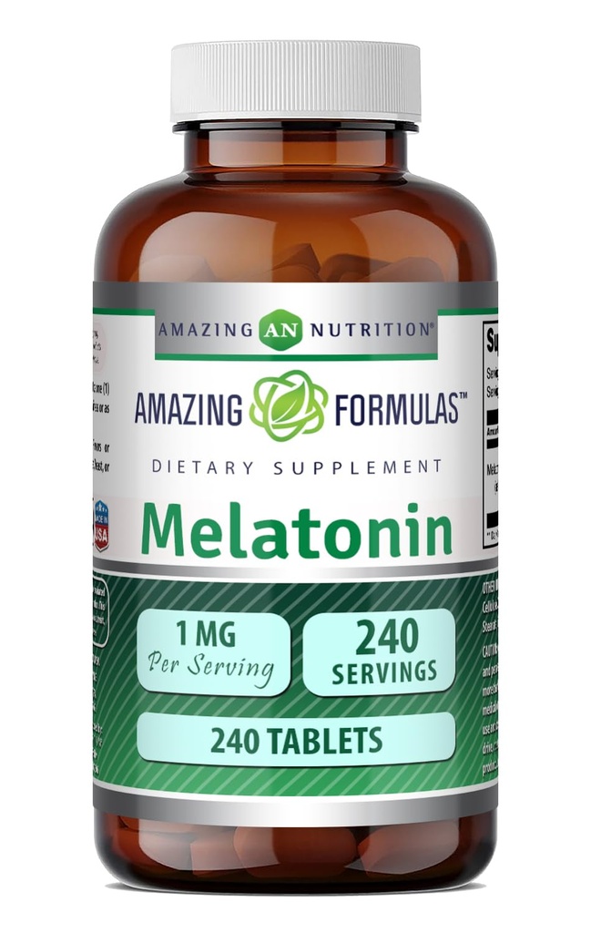 Erstaunliche Formeln Melatonin 1 Mg Tabletten (Non GMO, Glutenfrei) - Beste Wahl der natürlichen Schlafhilfe-Ergänzung – fördert Beruhigung und entspannende Wirkung - 240 Tabletten - Geeignet für Vegetarier