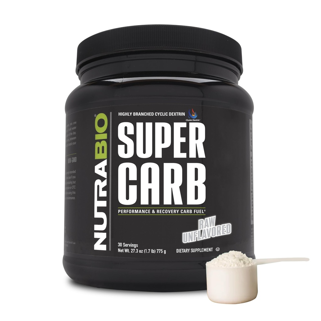 NutraBio Super Carb, Kohlenhydrat-Pulver mit Cluster Dextrin & Elektrolyte, Advanced Carb Supplement Powder for Workout Fuel, Performance and Muscle Recovery, Cyclic Dextrin, Unflavored, 30 Sv