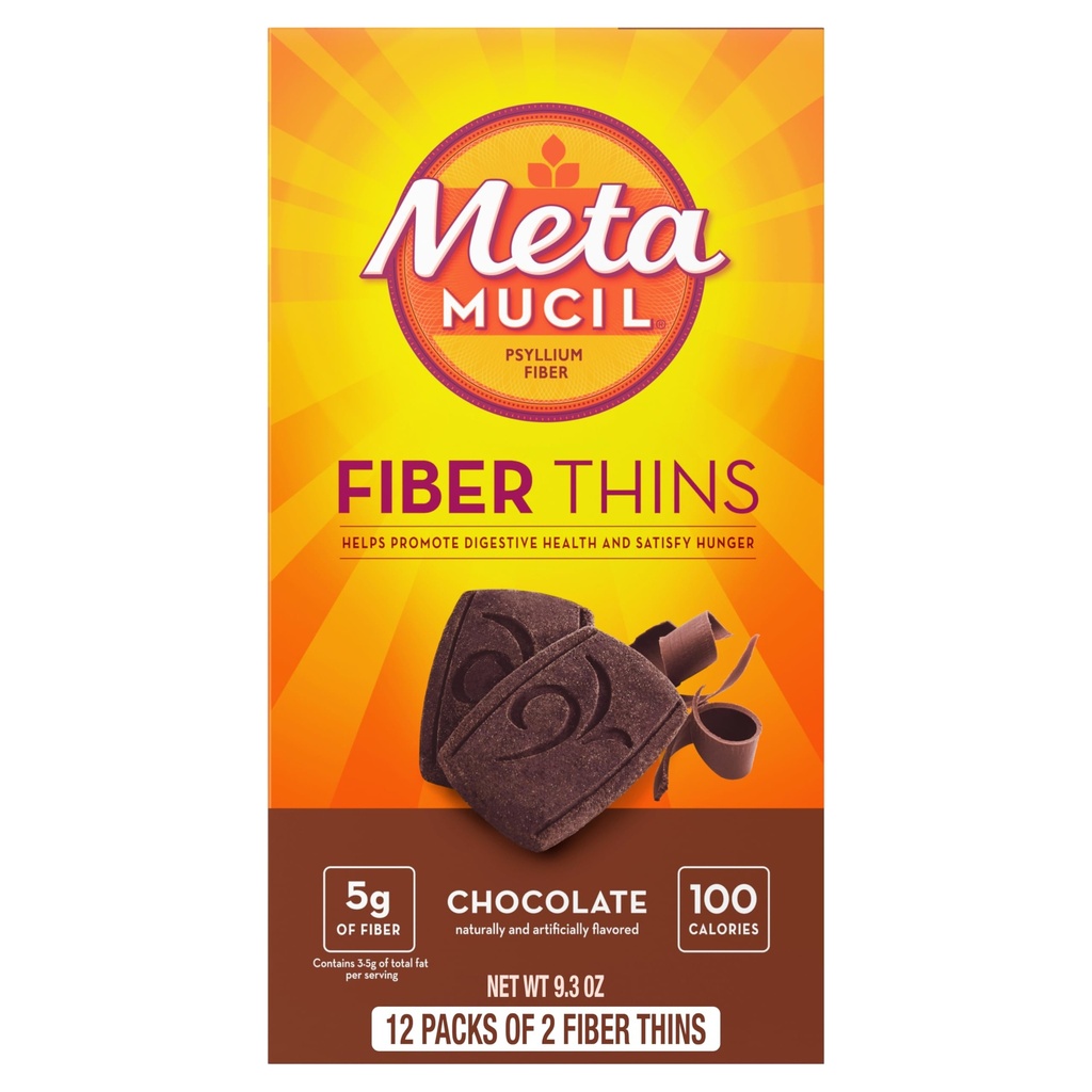 Metamucil Fiber Thins, Psyllium Husk Fiber Supplement, Verdauungs-Gesundheitsunterstützung und Zufriedenheit Hunger, Schokolade gefickt, 12 Servierungen