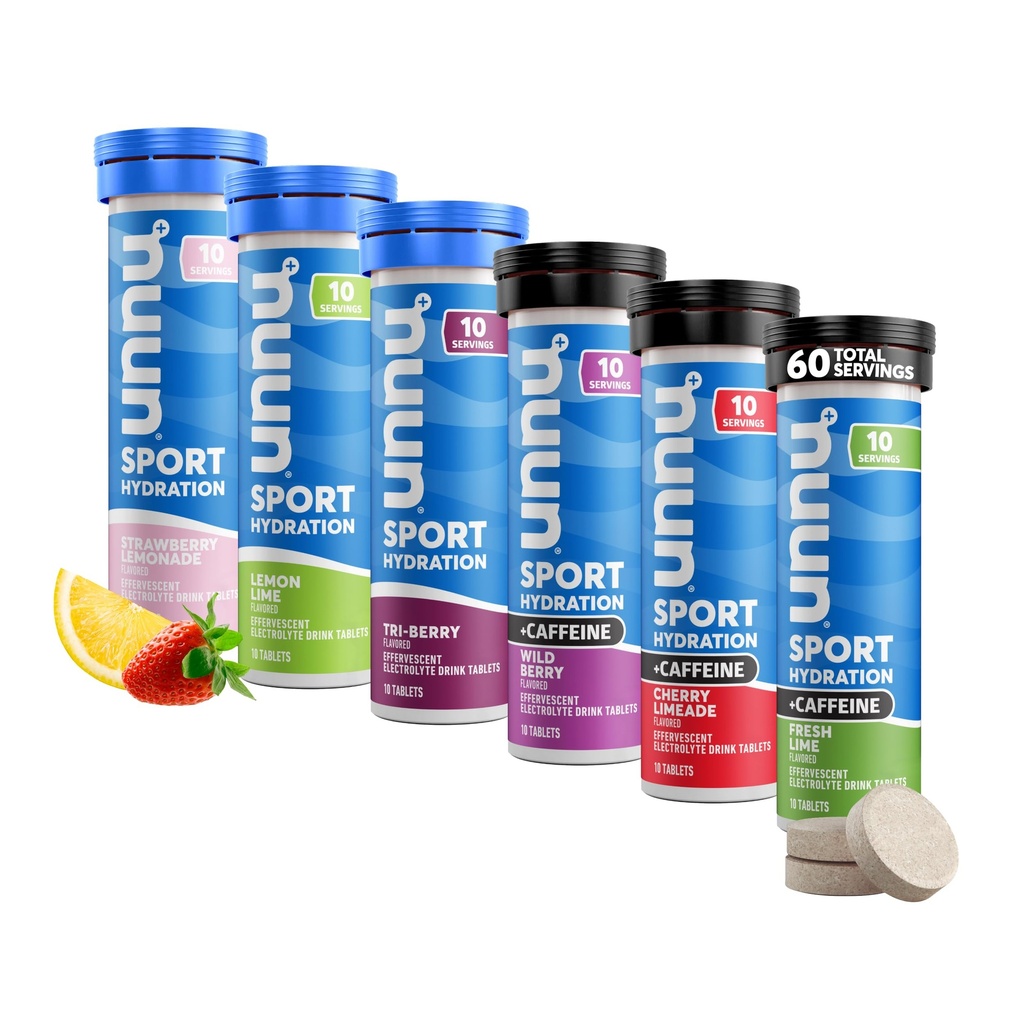 Nuun Sport + Caffeine Electrolyte Tablets – Auflösbar in Wasser, Variety Pack | 5 Essential Electrolytes für Hydration | 1g Sugar Drink Mix | Vegan, Non-GMO | 6 Pack (60 Total Servings)