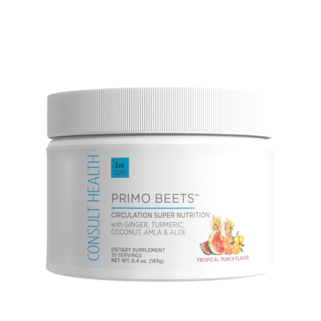 Consult Health Primo Beets - Beet Root Powder Drink Mix mit Elektrolyten - Nitrate zur Unterstützung der Zirkulation - Energy Boost - Ginger & Turmeric - Men & Women - Tropical Punch Flavor - 30 Servietten