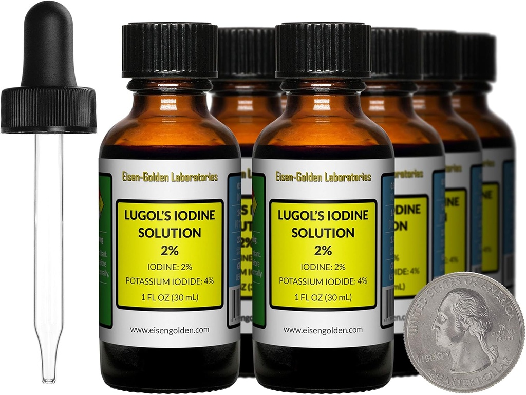 Lugol's Iodine / 2% Lösung / 8 Oz in Acht Bernsteinglasflaschen/Kostenlose Tropfen