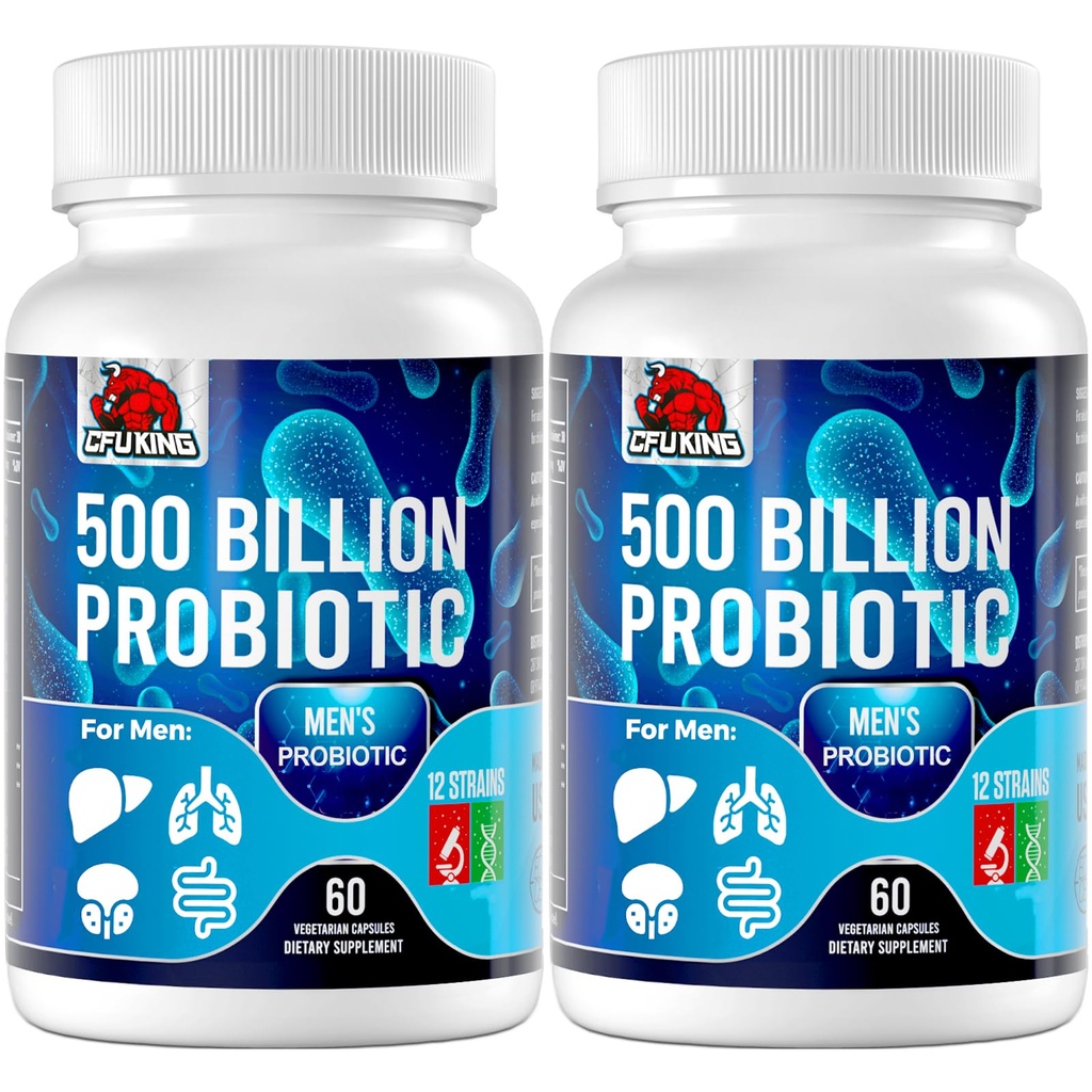 Probiotics for Men, 500 Billion CFU & 12 Mens Probiotic for Digestive Health + 4 Organic Prebiotic Fiber, for Digestive, Gut, Immune Health, Bloating, Gas, Energy Support, Shelf Stable - 120 Kapseln