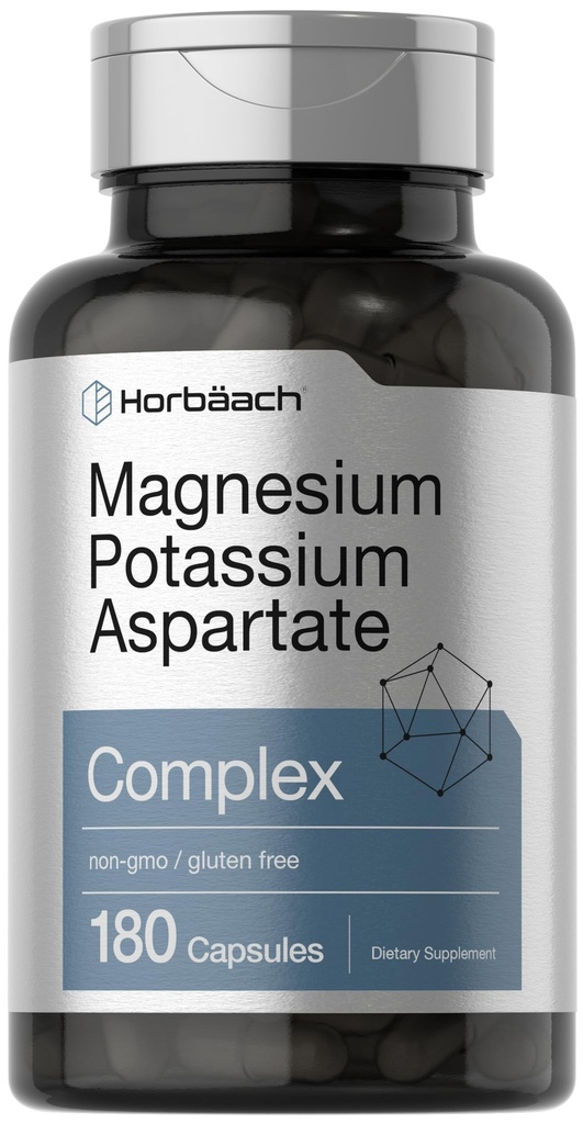 Horbäach Magnesium Kalium Aspartate Complex | 180 Kapseln | Non-GMO und glutenfreie Formel