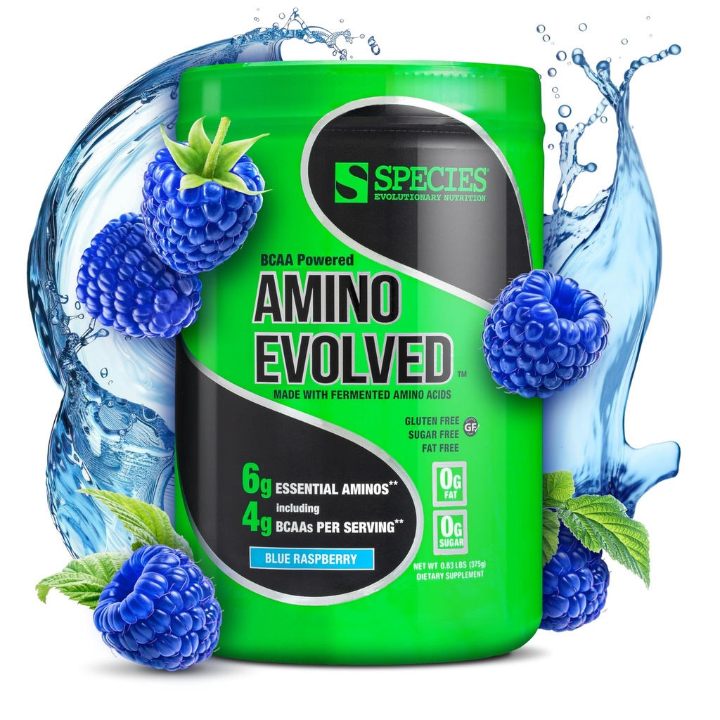 Espèce Nutrition Amino Evolved EAA & BCAA Poudre, Acides aminés à chaîne ramifiée fermentée, Récupération des muscles et Endurance, Supplément avant et après l'entraînement (Blue Raspberry, 30 portions)