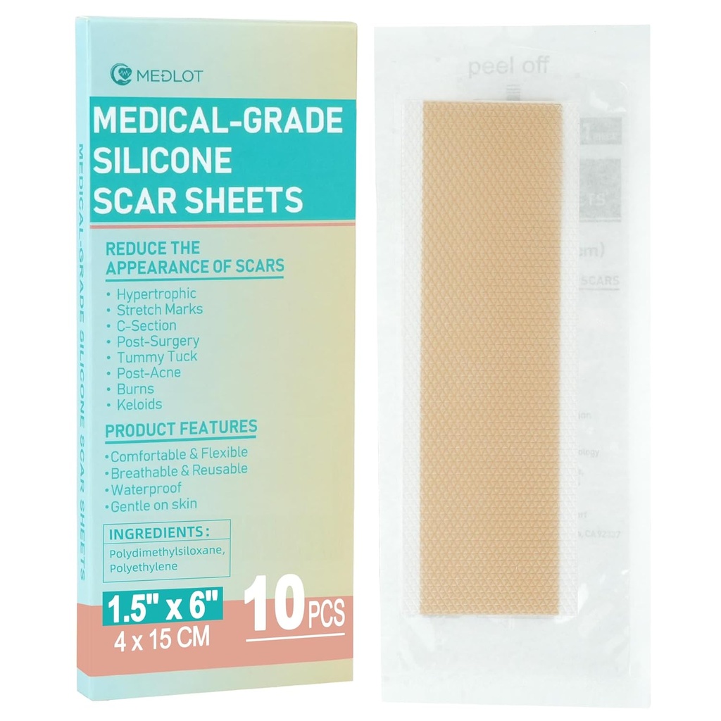 Silikon Narbenblätter, 10pcs, Silikon Tape für Narbenbehandlung, Wiederverwendbare Narbenstreifen für chirurgische, C-Section, Keloid Bump, Stretch-Marken, Burn, Akne Nar Entfernung, Jede 1,5” x 6”