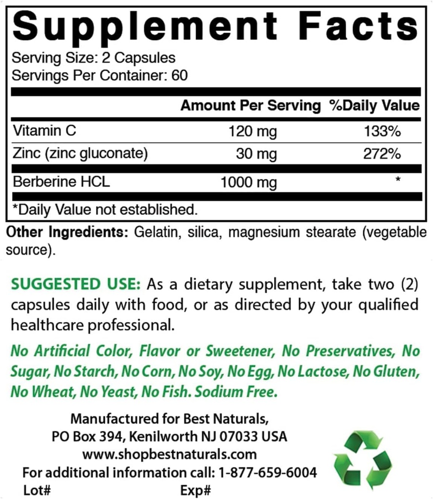 Best Naturals Berberine Plus 1000mg & Quercetin mit Bromelain