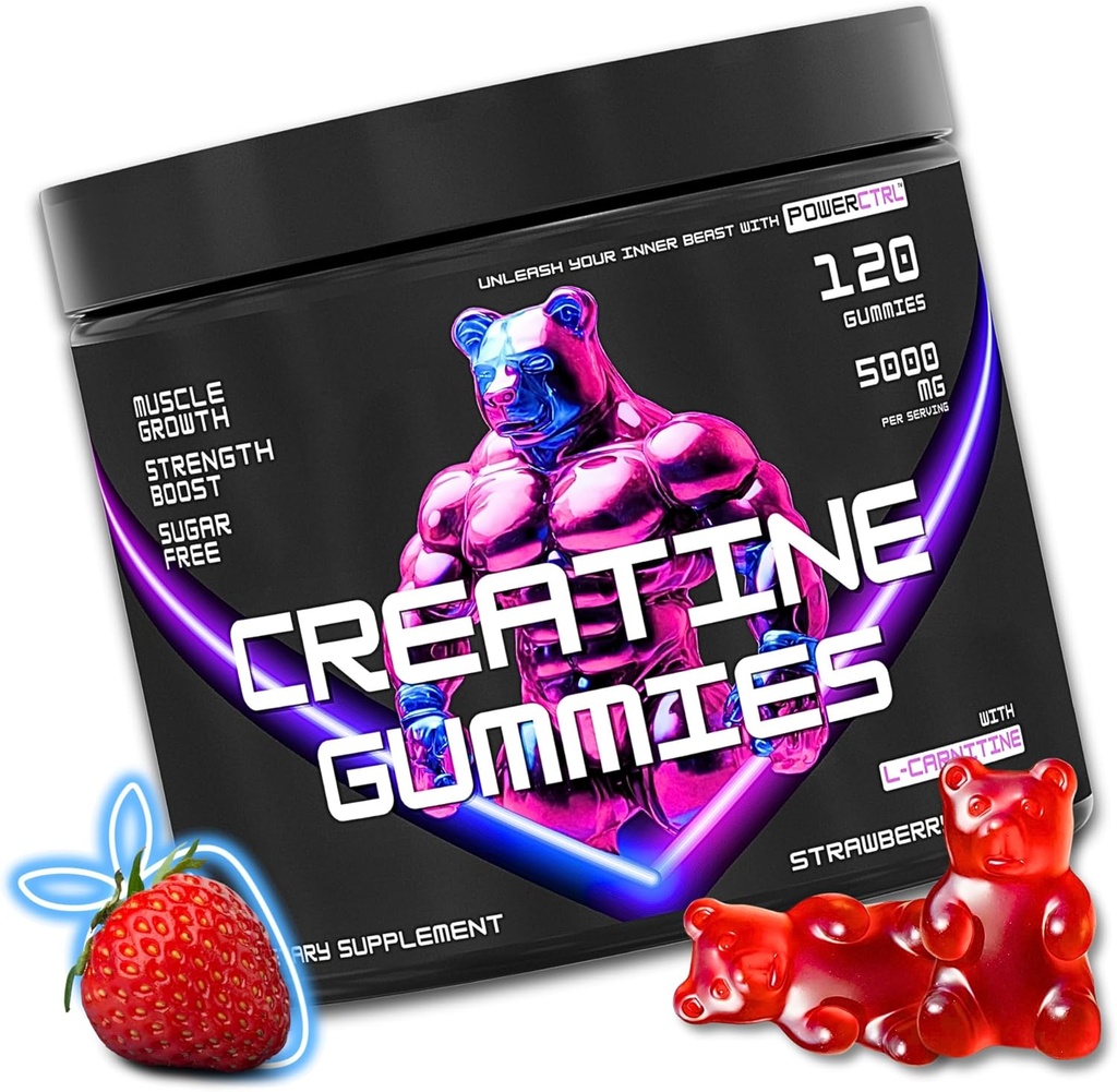 Creatine Gummis mit L-Carnitin für Männer und Frauen - 5g Kreatin Monohydrat pro Servieren | Unterstützt Muskelwachstum | Erholung | Endurance | Stärke und Workout Leistung | Sugar Free | Vegan | 5000mg