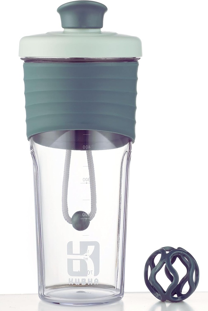 Shaker Bottle für Protein mit Mischkugel - Perfekt für Workouts und Outdoor-Nutzung, 24-Ounces Whey Protein Shaker mit klarer Messung (Black Green)