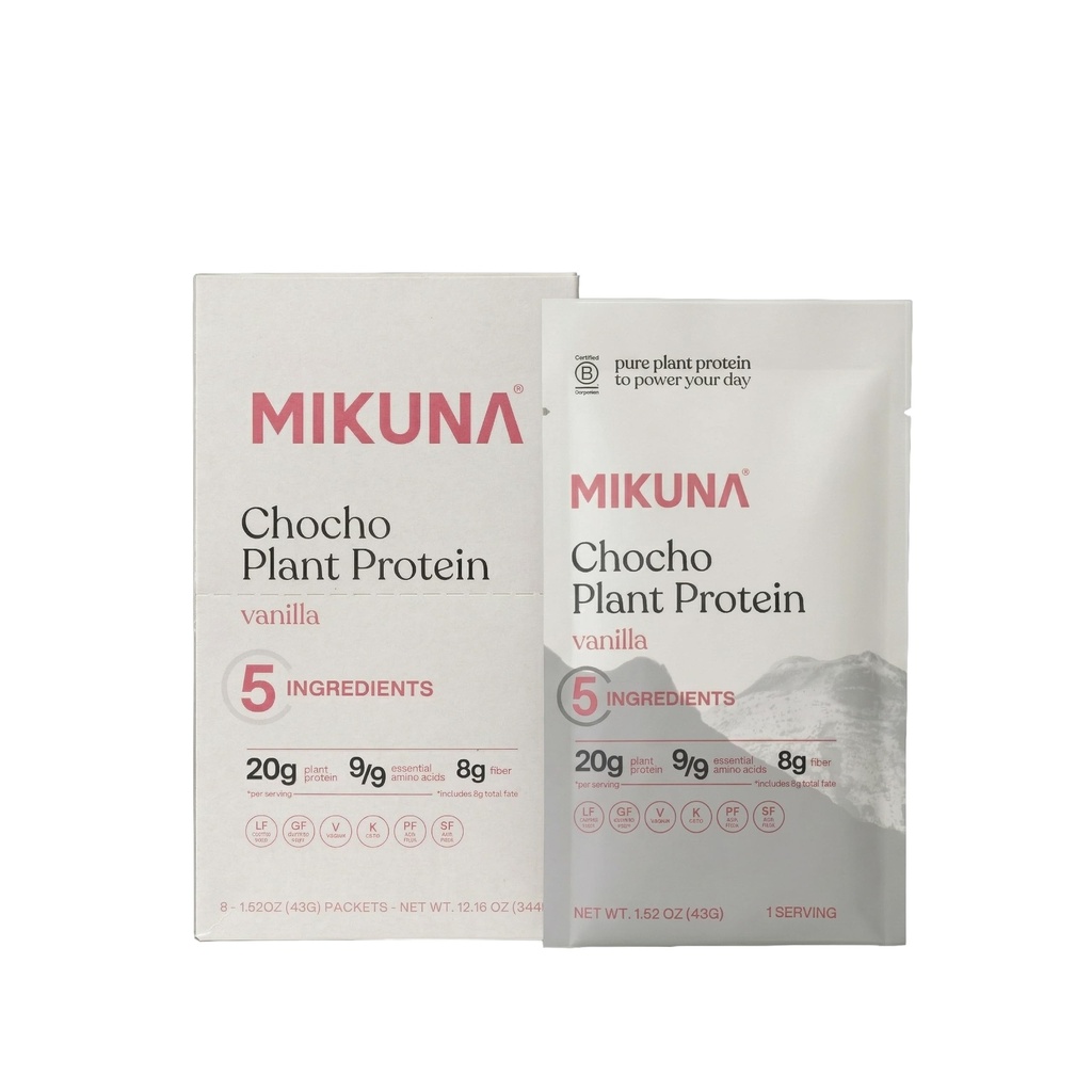 Mikuna Chocho Superfood Protein, Pflanzenbasiertes Proteinpulver, Travel Packs - Vegan, Glutenfrei, 3g Net Carbs oder weniger, und Bioverfügbar, Non-Isolate (8 Servierungen, Vanille)